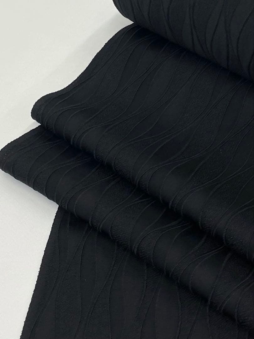 コート地 ふくれ織 紋意匠 憲法染 堅牢染 神路黒 正絹 反物 T9189