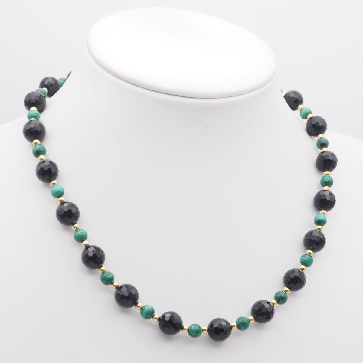 J728 オニキス マラカイト 孔雀石 GSILVER刻印 ネックレス ミラー