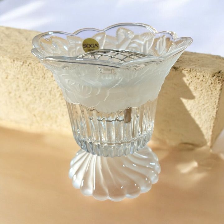 SOGAガラス 花器 フラワーベース 剣山付き 昭和レトロ 日本製 クリア