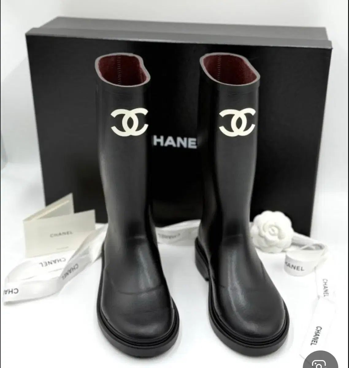 シャネル ブラック レインブーツ 長靴 フルセット