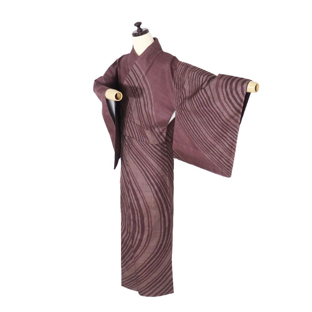 本場大島紬 訪問着 袷 正絹 赤紫 小亀甲 流線 MSサイズ ki31504 未使用