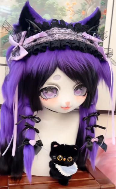 着ぐるみヘッド 猫全頭　ケモノ マスク コスプレ コスチューム kigurumi 着ぐるみヘッド 猫 紺 全頭ヘッド ケモノ マスク ファースーツ