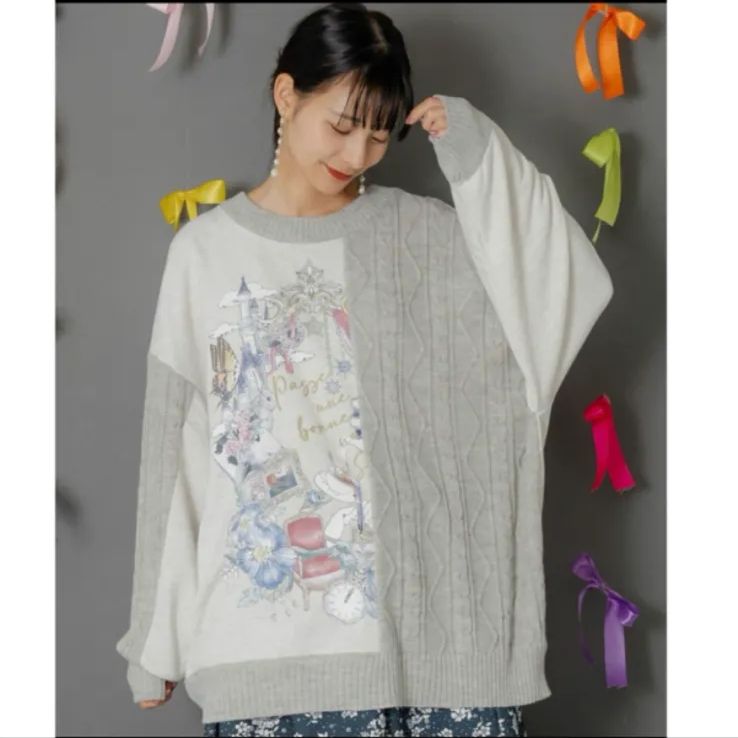 iS ScoLar 童話風プリント異素材切替プルオーバー