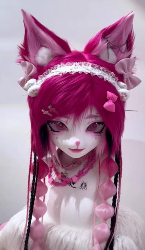 着ぐるみヘッド kigurumi NO 207 猫 ピンク ファースーツ 全頭ヘッド ケモノ マスク ぬいぐるみ コスプレ コスチューム