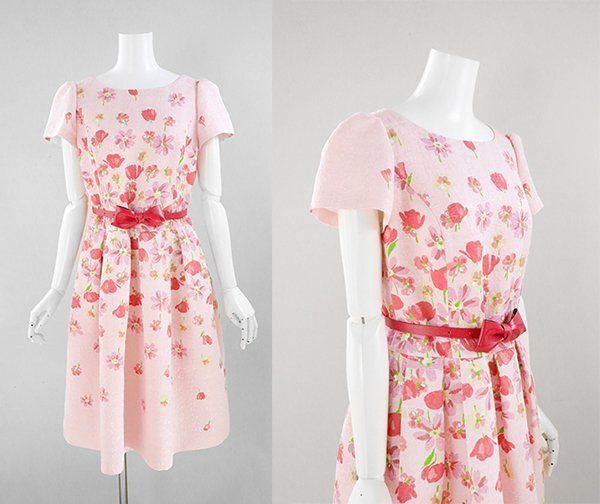 M S GRACY 311127 多色 フラワー ジャガード 花柄 フ ワンピース サイズ40 ピンク ベルト付き ドレス エムズグレイシー G 114