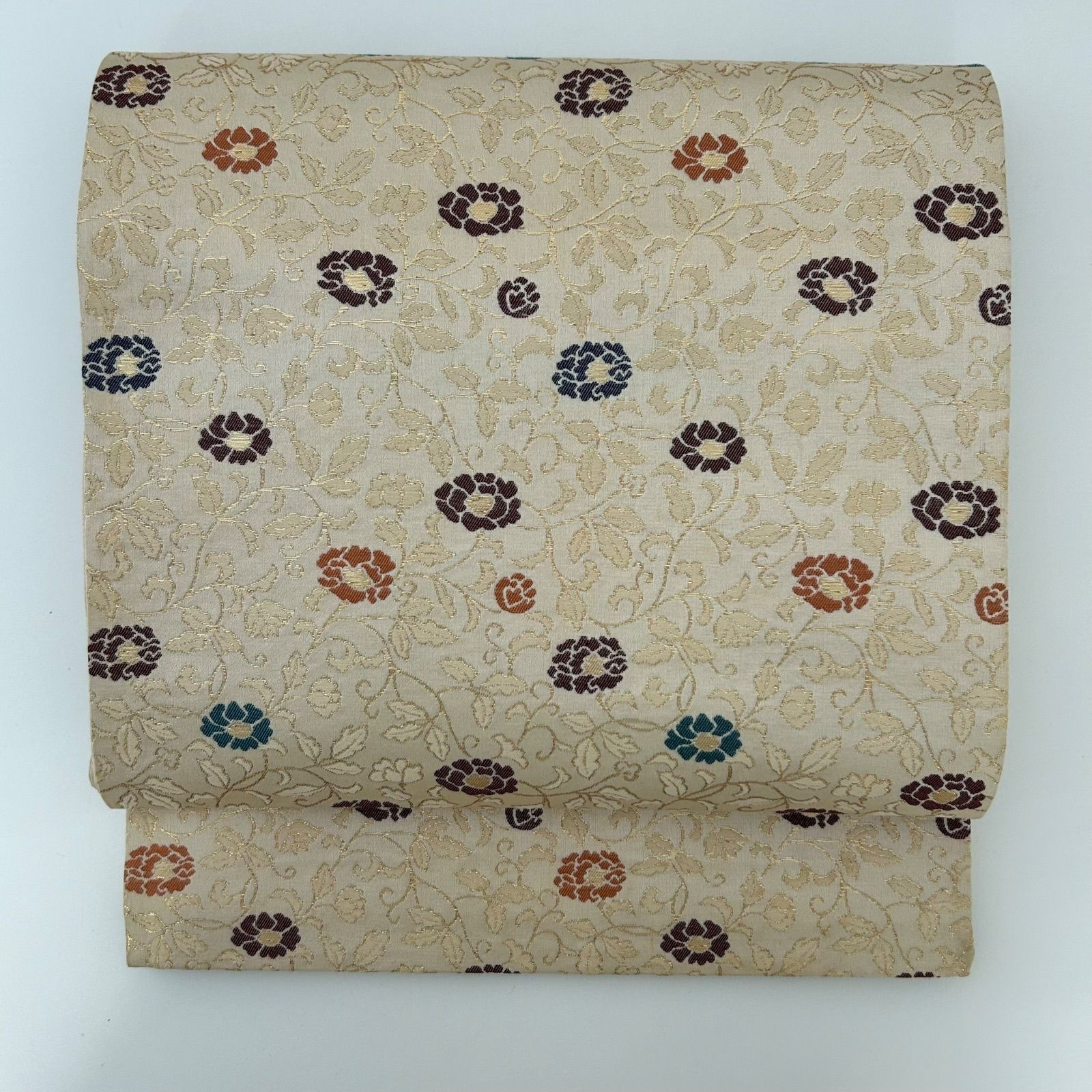 名古屋帯 花唐草 三越お誂え 上品な加工 京袋帯 正絹 着物 MA-2671