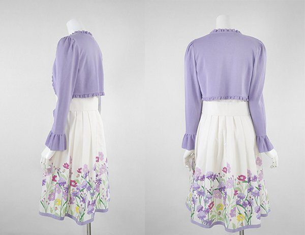  M S GRACY 花柄 フ ワンピース ＆ ボレロ カーディガン 2点セット サイズ40 パープル ホワイト エムズグレイシー G 114 半袖 ひざ丈ワンピース