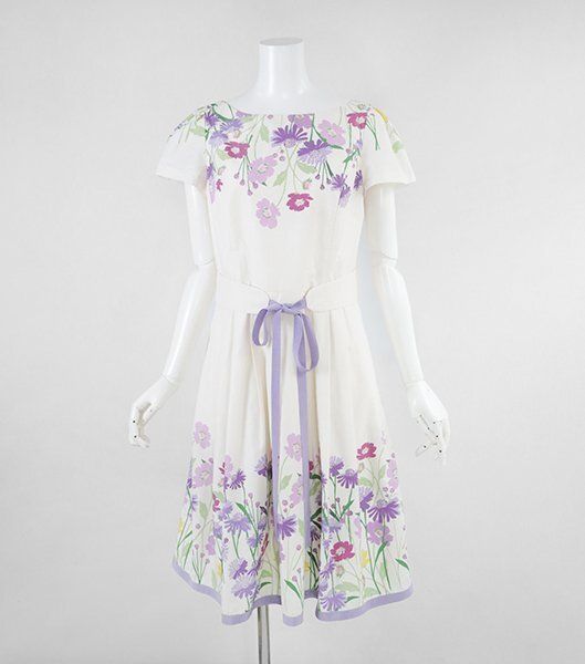M S GRACY 花柄 フ ワンピース ＆ ボレロ カーディガン 2点セット サイズ40 パープル ホワイト エムズグレイシー G 114