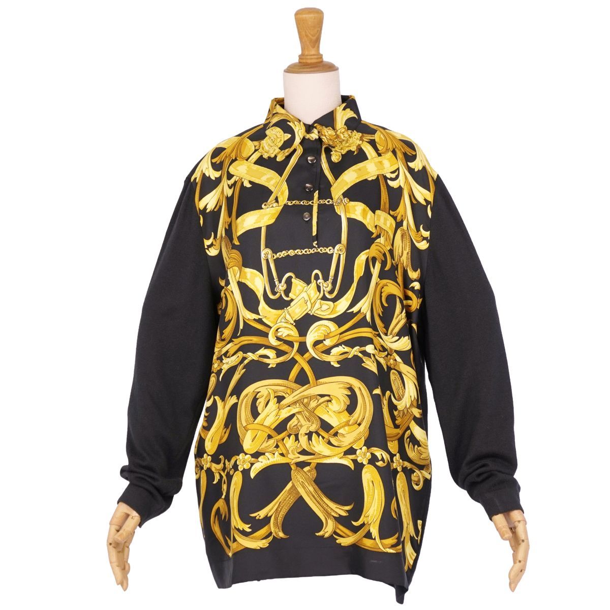 Vintage エルメス HERMES シャツ ニット 長袖 シルク切り替