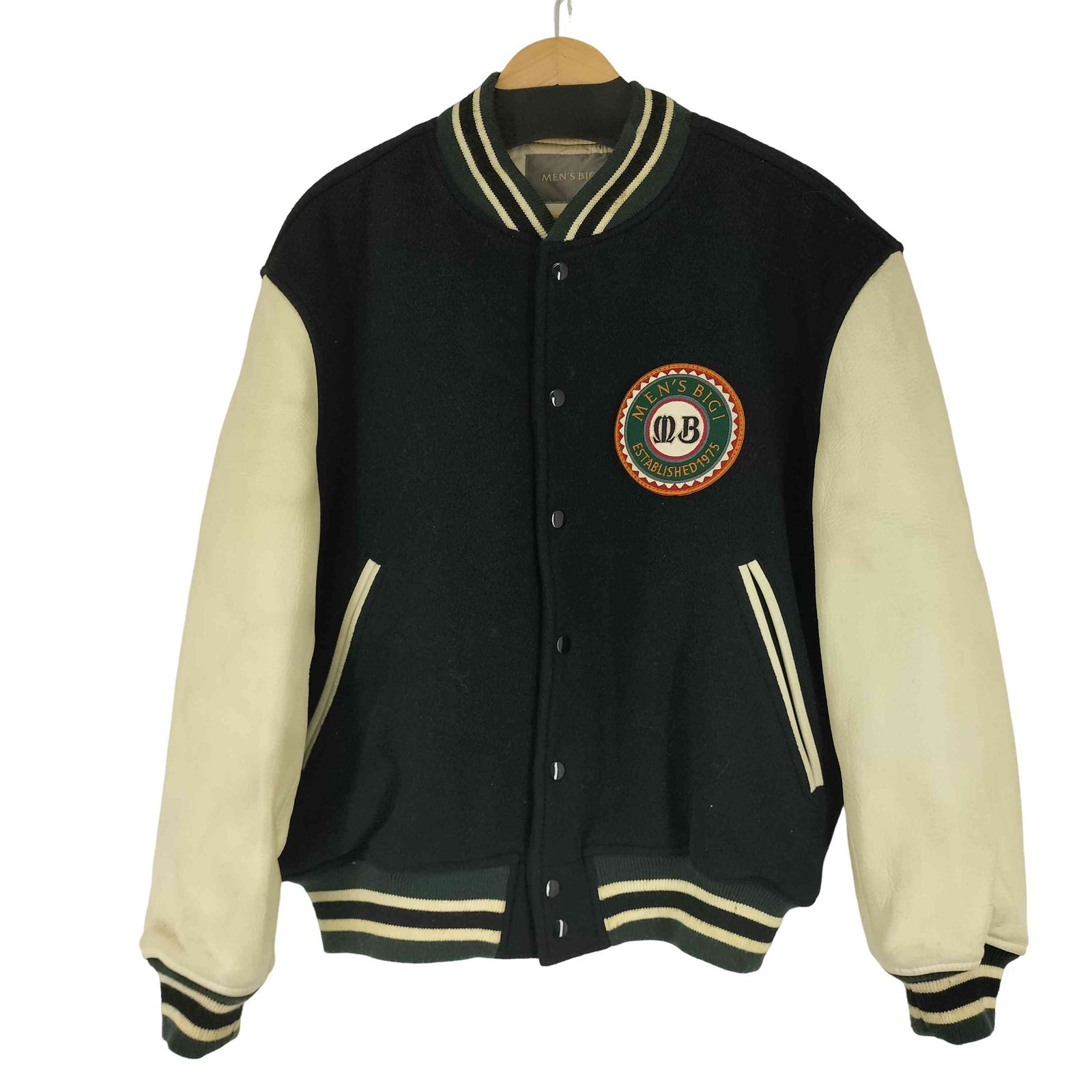 メンズビギ MENS BIGI 80-90 s カウレザー切り替え両面刺繍ウールスタジャン メンズ 48