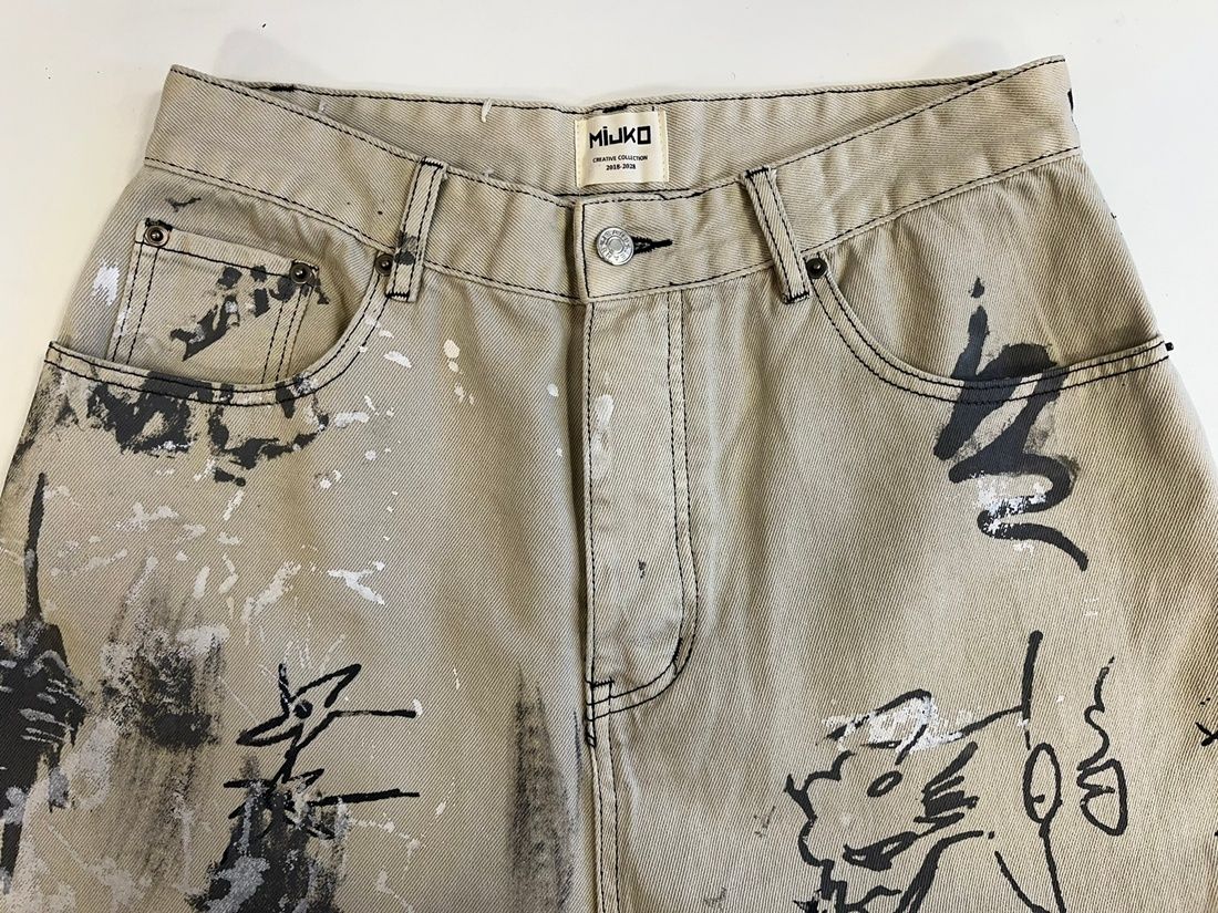 ミコ MIJKO CREATIVE COLLECTION 2018-2028 ペイントデニムパンツ 