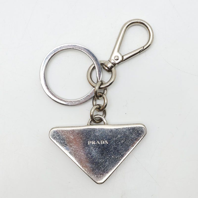 元住吉 プラダ PRADA ロゴキーリング ブラック レザー シルバー金具