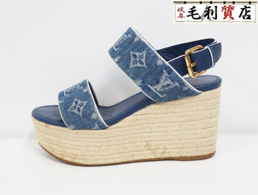 LOUIS VUITTON ルイヴィトン モノグラム デニム ハーバーライン サンダル インディゴ サイズ35.5 靴