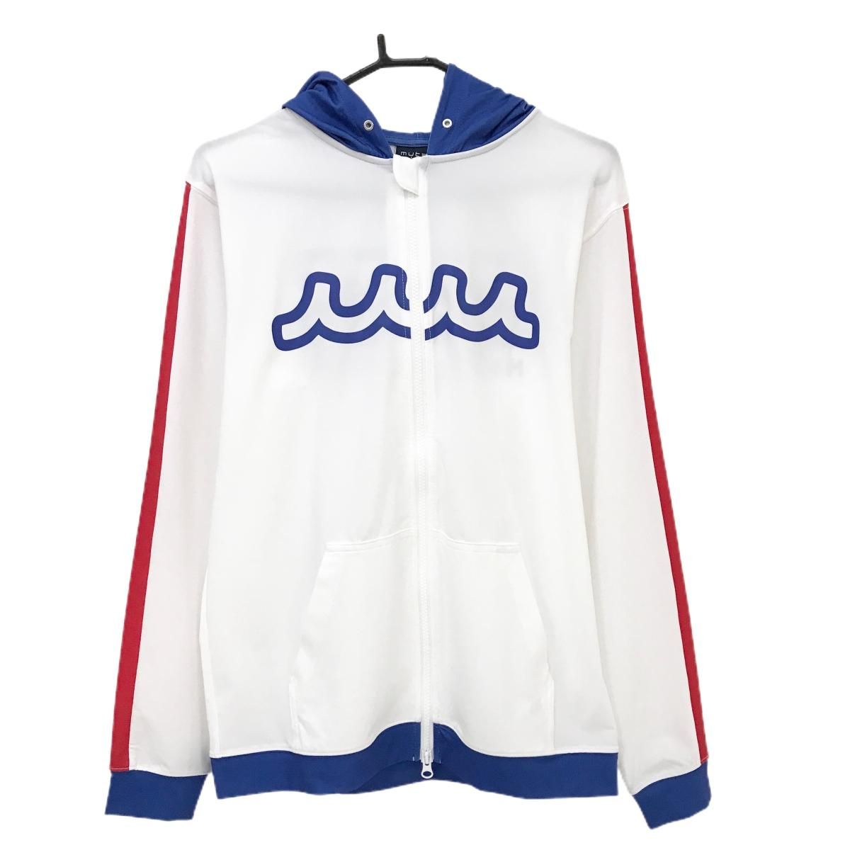 超 ムータマリン ジップパーカー 白×ブルー×レッド バックロゴ メンズ 6 L ゴルフウェア muta