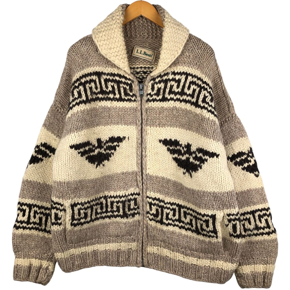 50s～ヴィンテージ カウチンセーター サンダーバード柄 ブルー×アイボリー L 古着 70~80年代 エルエルビーン L.L.Bean 総柄 サンダーバード柄