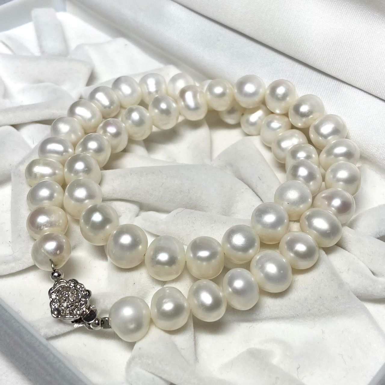 極美品○ 本真珠 パール ネックレス silver 45cm 8~10mm - メルカリ