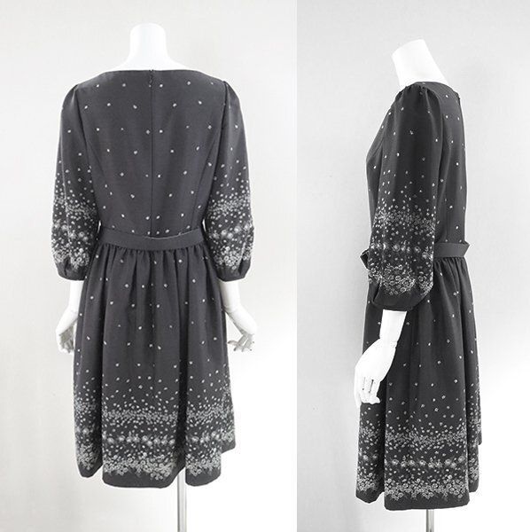 M S GRACY 小花柄 フ ワンピース サイズ40 黒 リボン付き ドレス エムズグレイシー 140 G 114