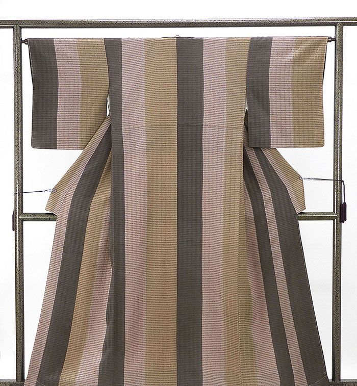 小紋 正絹 縦縞 横縞 身丈158.5 cm 裄丈64 未着用 着物 c 4094