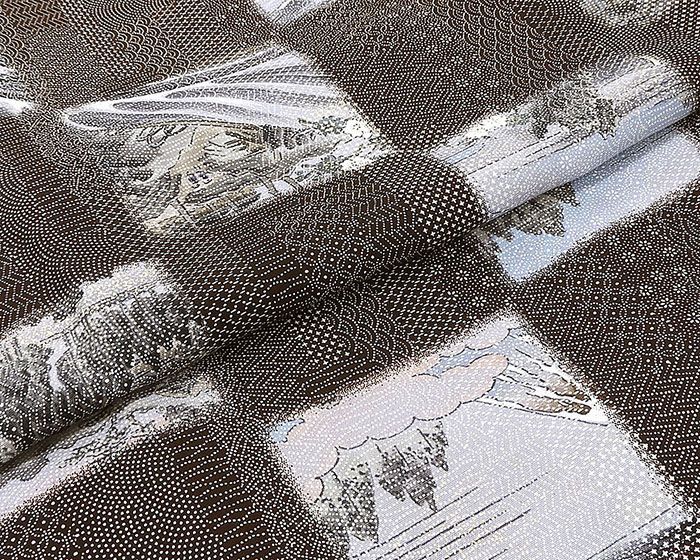  小紋 正絹 吉祥 格子 風景 身丈162 cm 裄丈65 未着用 着物 c 4091 小紋 着物