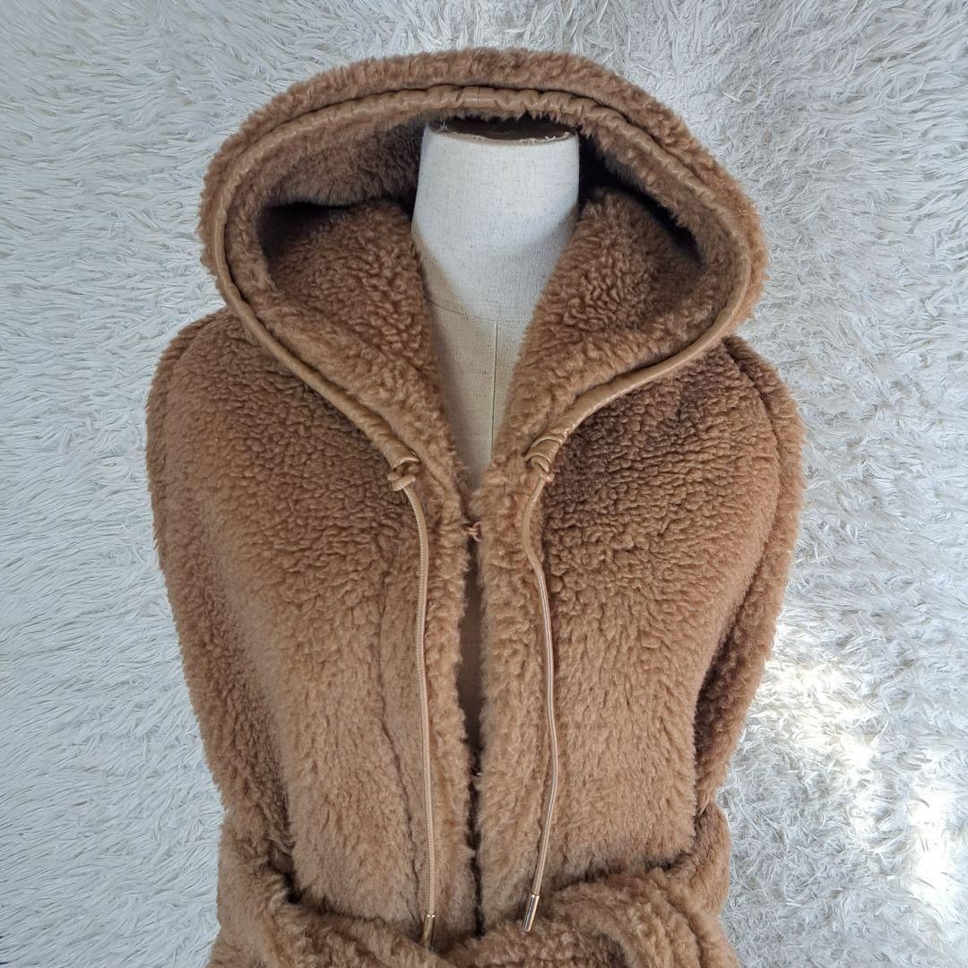 22 AW 定価22万 MaxMara マックスマーラ 白タグ テディベア ストール マフラー キャメル シルク フード フーディ ベルト