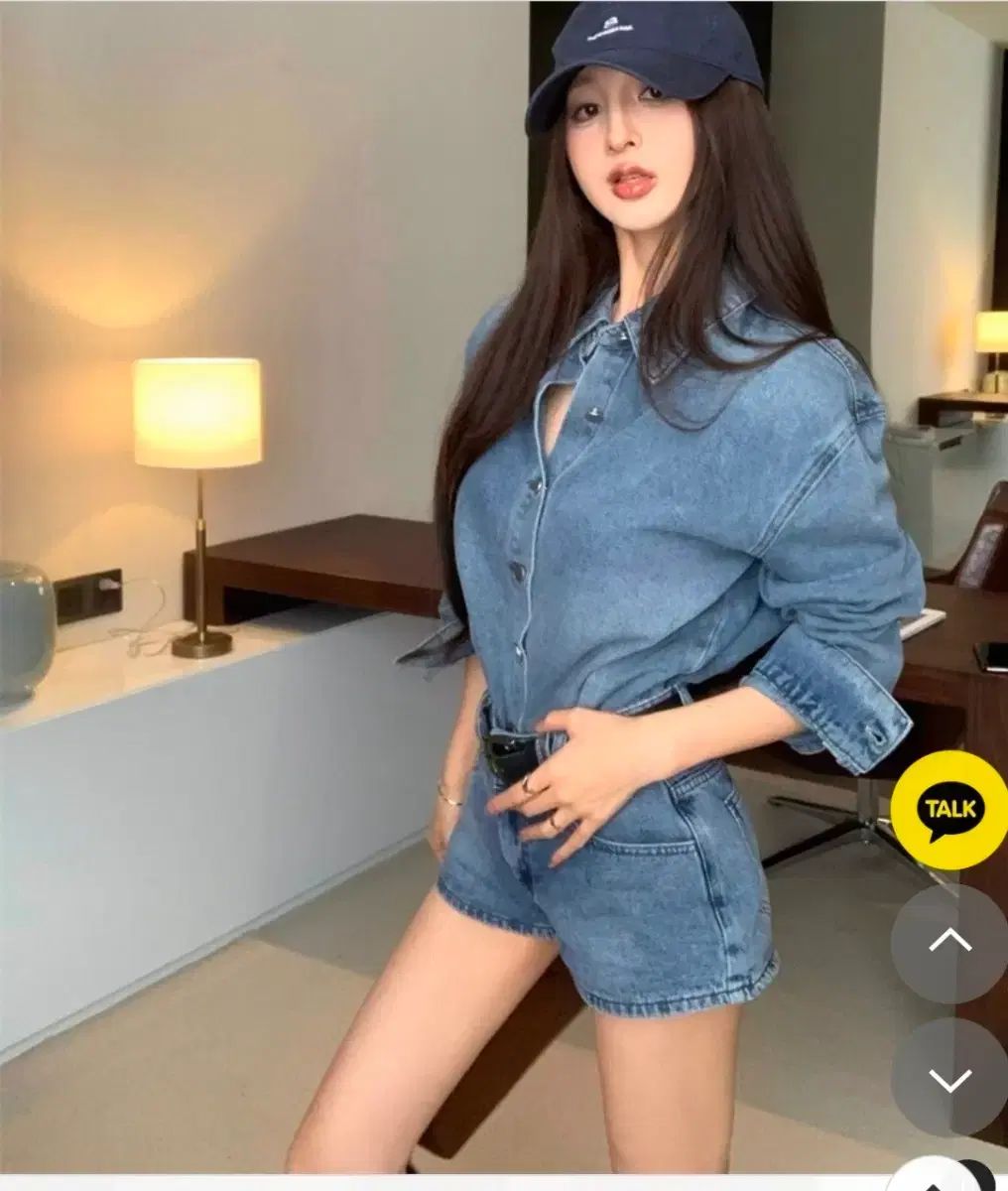 デニムシャツ＆ハーフパンツセット