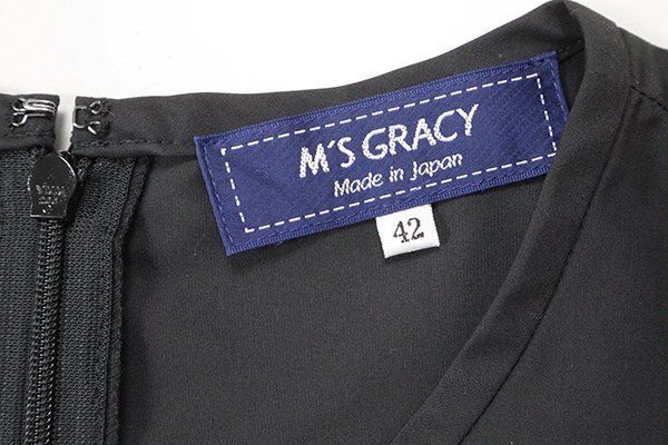  M S GRACY 花刺繍レース Aライン チュニック ブラウス サイズ42 黒 エムズグレイシー 137 G 114 半袖 シャツ ブラウス