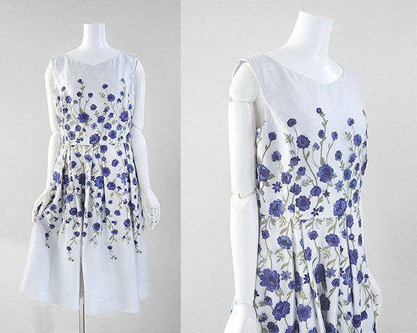 NEMIKA by Leilian 天海祐希さん レリアン50周年 CM 花刺繍 チュール ワンピース ブルー 11号 ノースリーブ ネミカ レリアン G 114