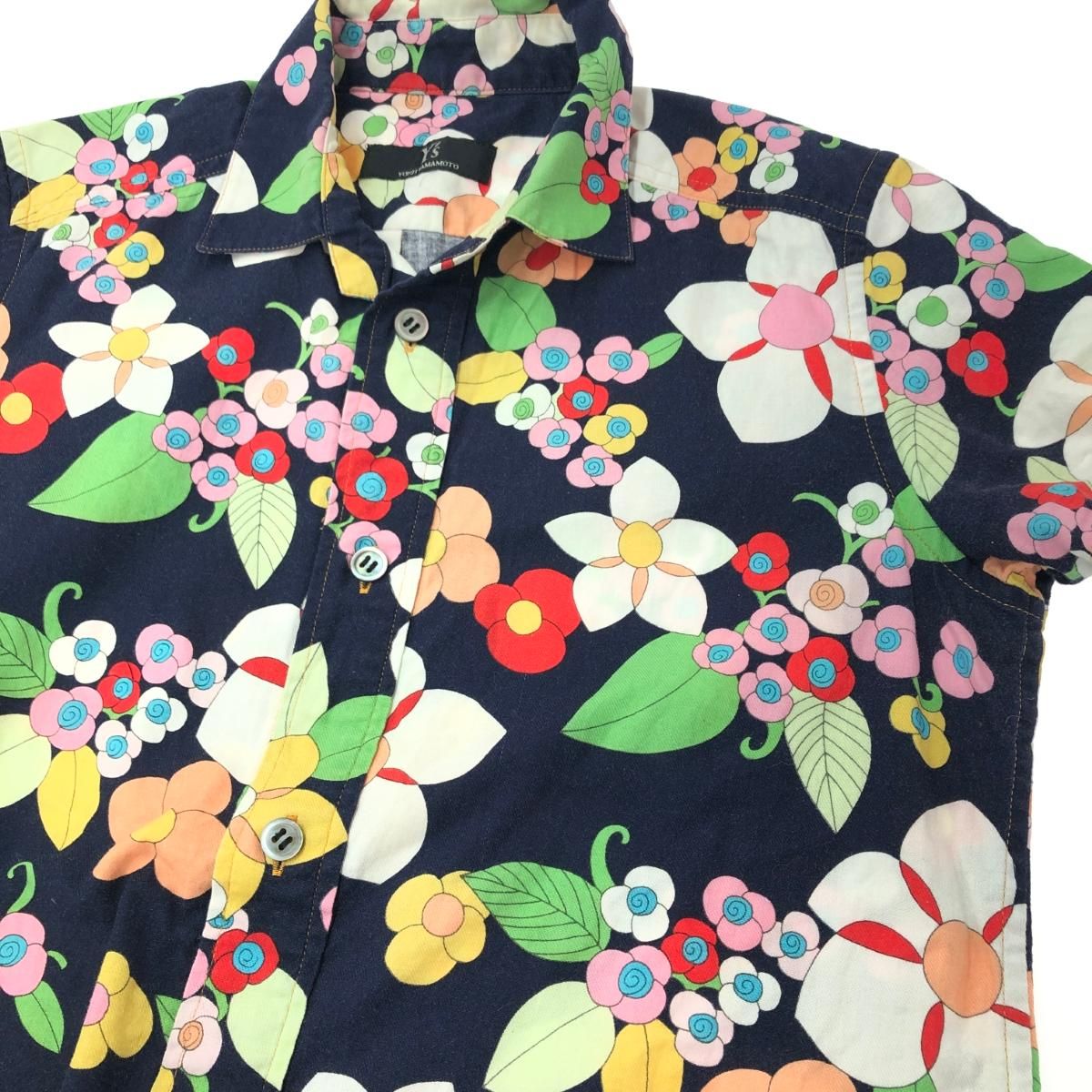 ワイズY's ヨウジヤマモト 半袖シャツ スリット オーバーサイズ コットン 綿 Y's ワイズ ヨウジヤマモト 半袖シャツ サイズ:1 アーカイブ/花柄