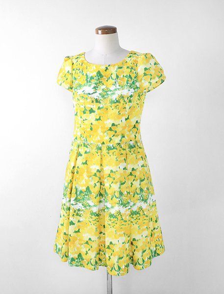 M S GRACY フローラルプリント柄 フ ワンピース イエロー サイズ40 半袖 チューリップ柄 エムズグレイシー G 114