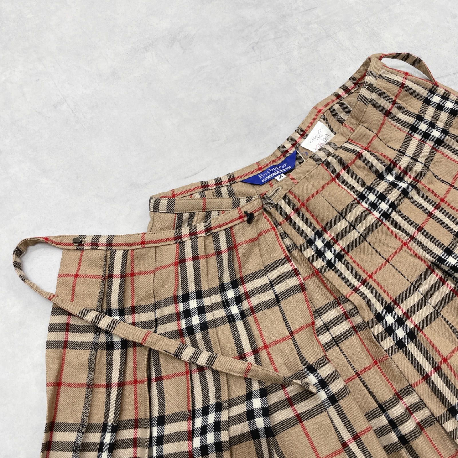 バーバリーブルーレーベル ベージュ ノバチェック プリーツラップスカート M Burberrys BLUELABEL バーバリー ブルーレーベル プリーツスカート