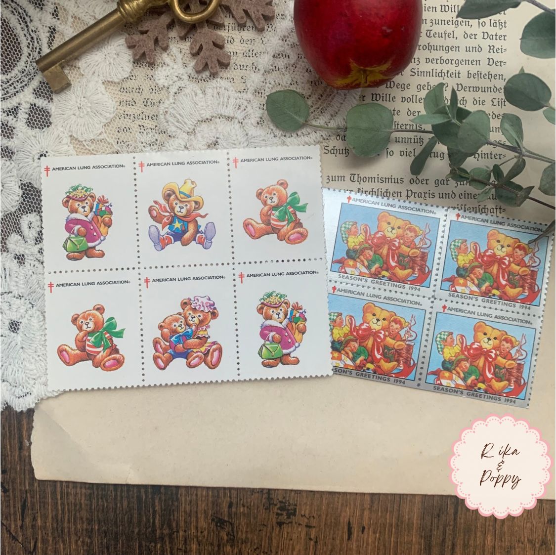 海外ヴィンテージ クリスマス シール 切手 セット テディベア 紙もの