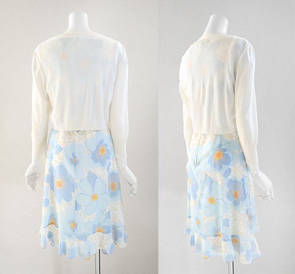 M S GRACY 花柄 ワンピース ＆ ボレロ カーディガン 2点セット サイズ40 ブルー ホワイト エムズグレイシー G 114