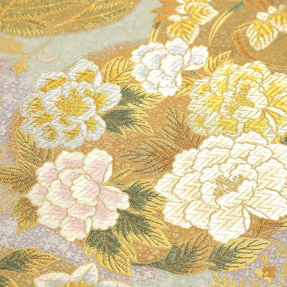 袋帯 正絹 引箔 金糸 牡丹 桔梗 菊 藤 鳥 華文 花の丸 長嶋 リサイクル