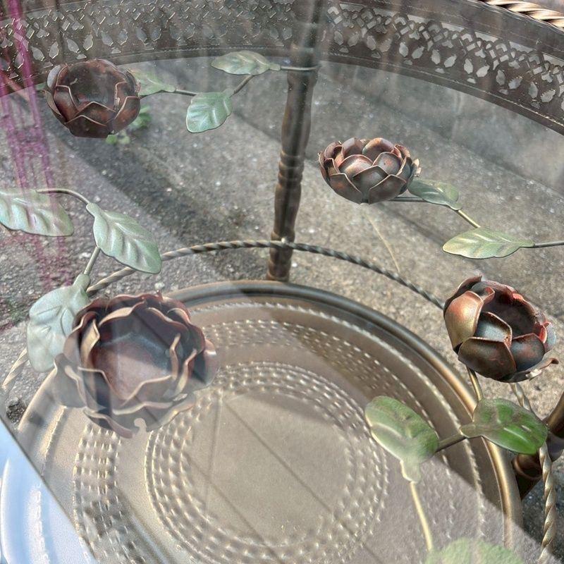 薔薇のサイドテーブル 天板ガラス 円テーブル 丸テーブル バラ