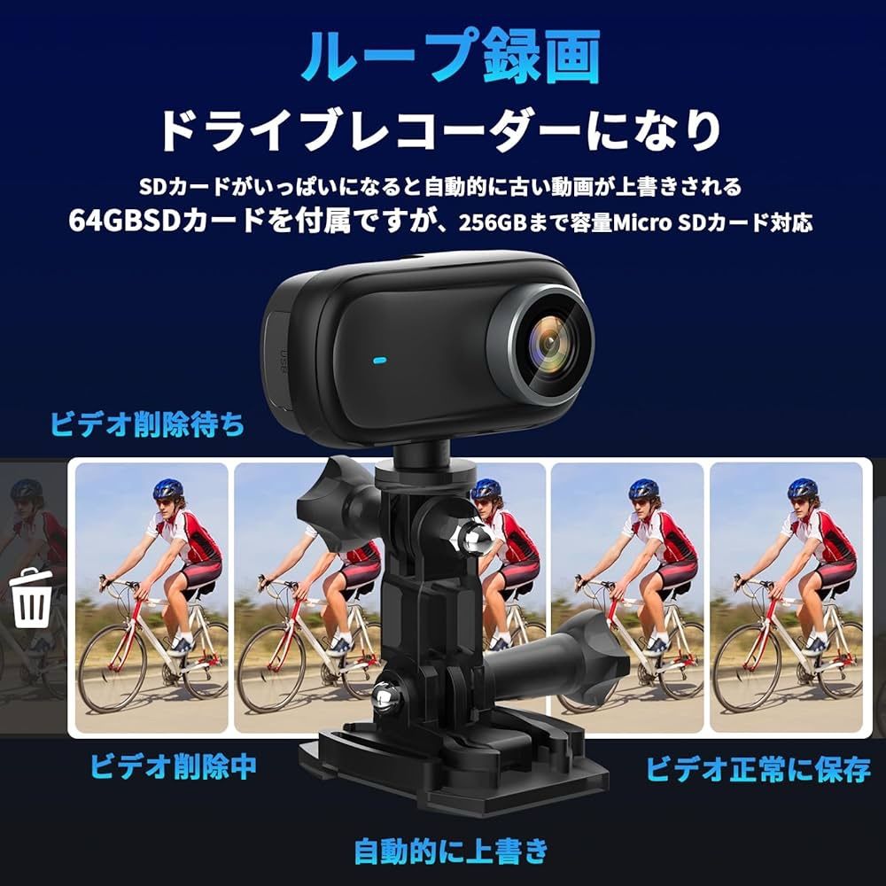 SALE 4Kアクションカメラ ウェアラブルカメラ 64GBカード付属 小型Vlog