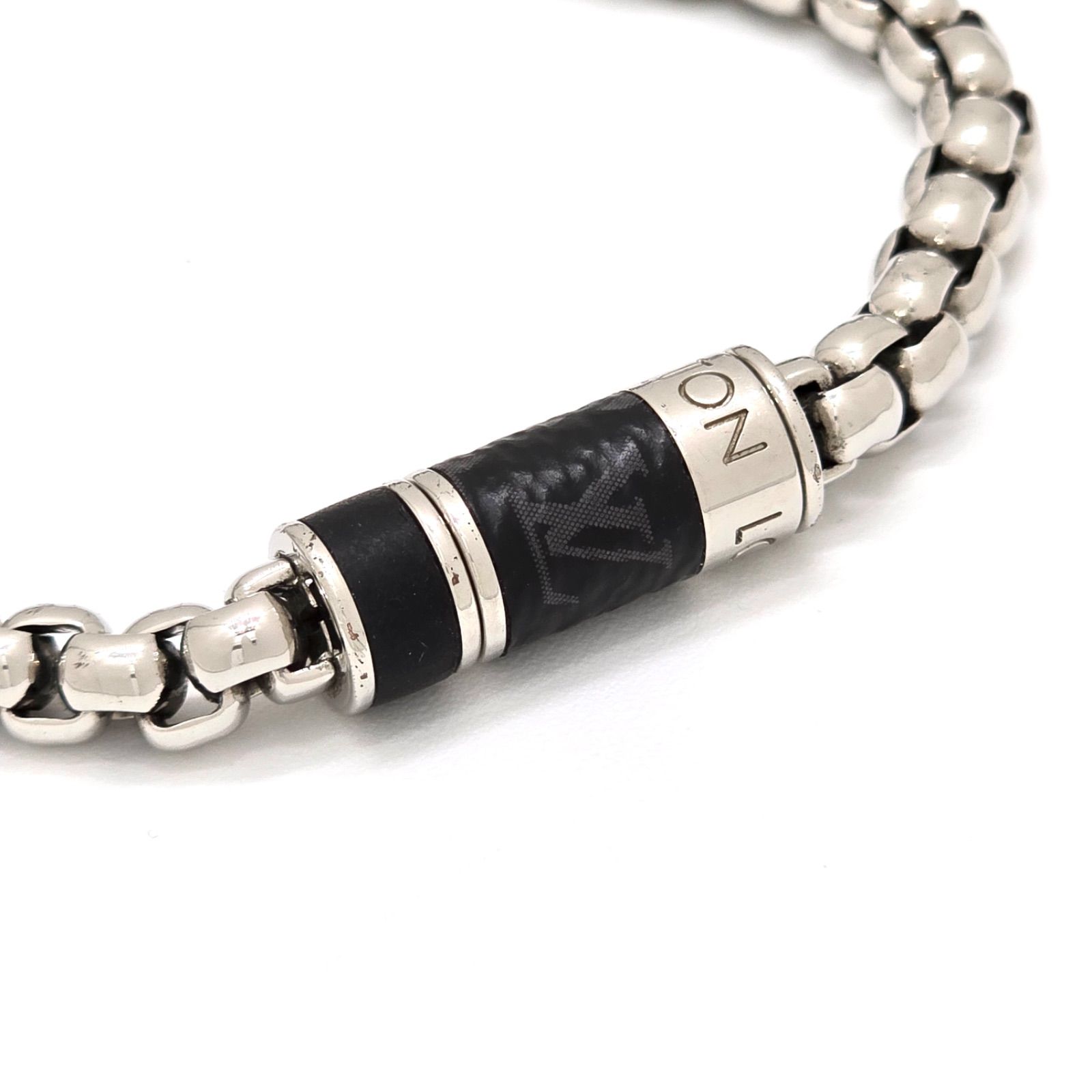  LOUIS VUITTON ルイヴィトン M 63107 ブレスレット･チェーン モノグラム 腕周り約18 5㎝ モノグラム･エクリプス キャンバス シルバー メタル ブレスレット アクセサリー