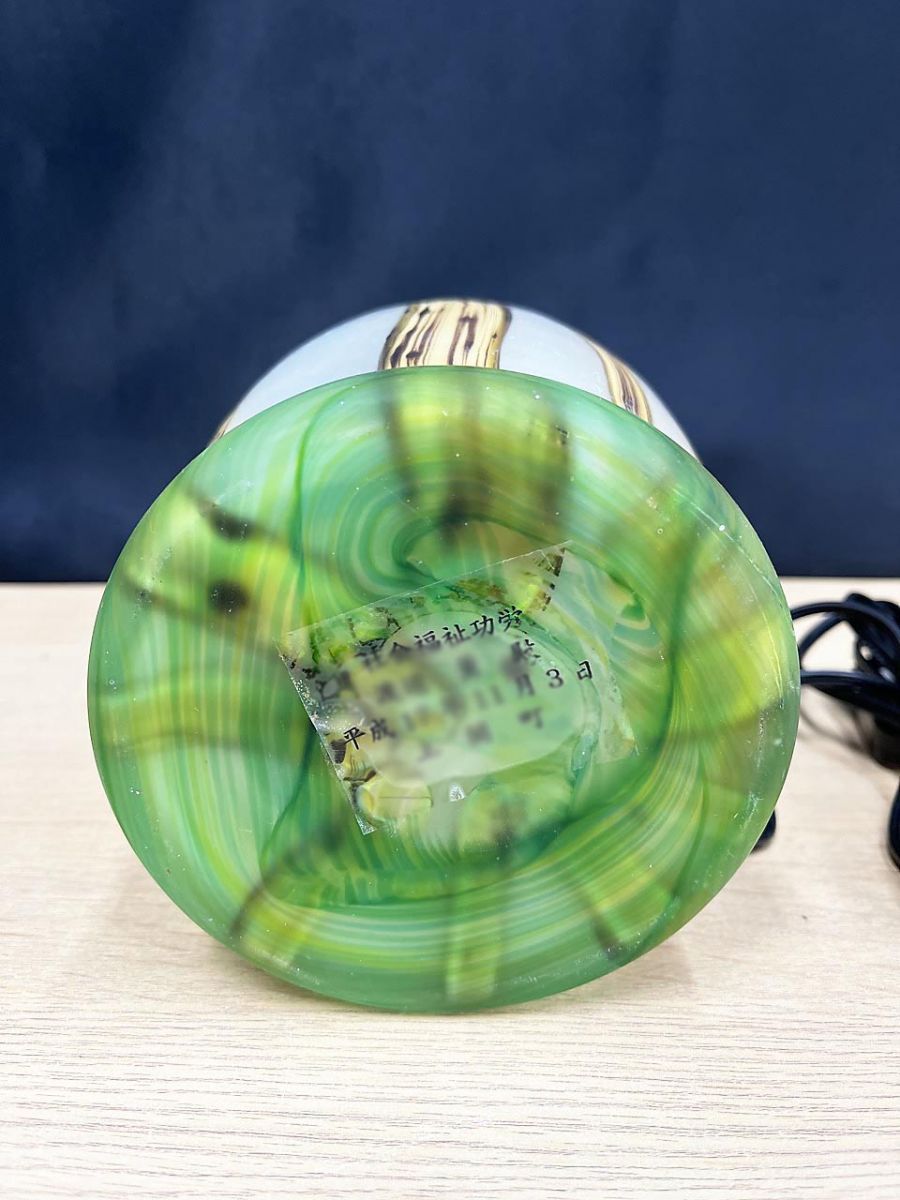 値下げ 月夜野工房　ランプ 
夕焼け 記念品】月夜野工房 TSUKIYONO 工芸ガラス テーブルランプ 木陰 約21cm