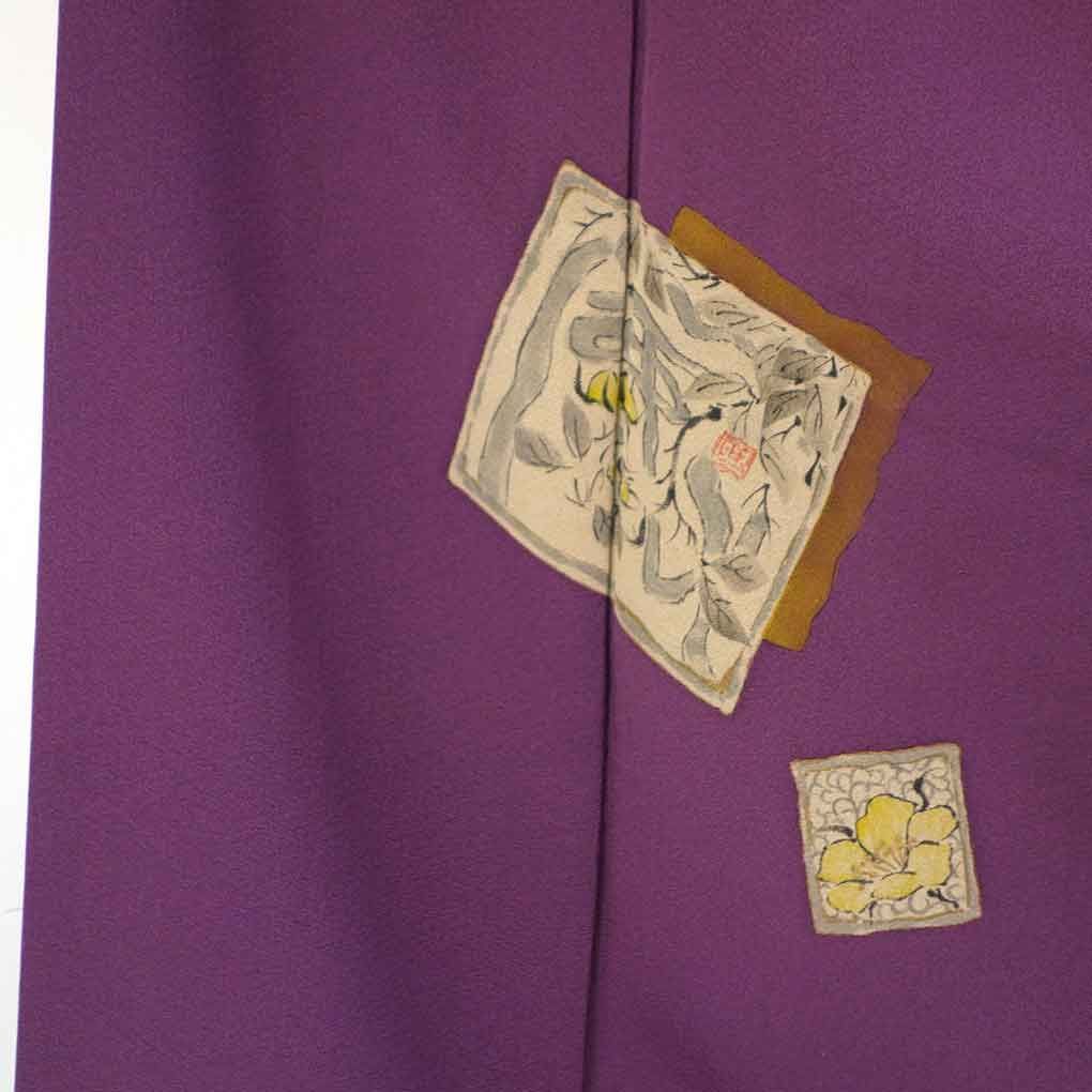 付下 身丈160 cm 裄64 前幅25 後幅30.5 袖丈49 袖幅33 レディース 袷 色紙 裄Mサイズ 秋冬春用 正絹 シルク パープル リメイク リユース リサイクル 呉服のきくや