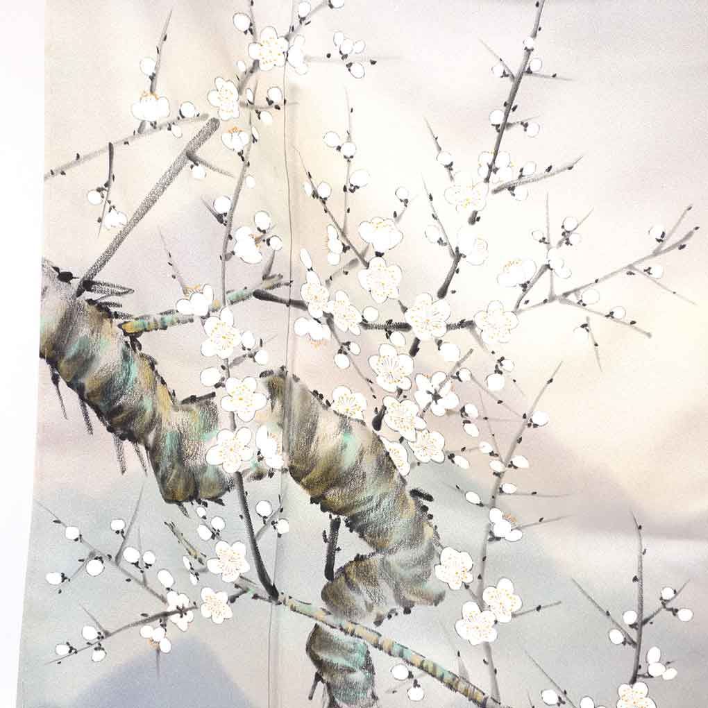 訪問着 身丈153 cm 裄64 前幅24.5 後幅29.5 袖丈47 袖幅33 レディース 袷 梅柄 裄Mサイズ 秋冬春用 正絹 シルク グレー リメイク リユース リサイクル 呉服のきくや