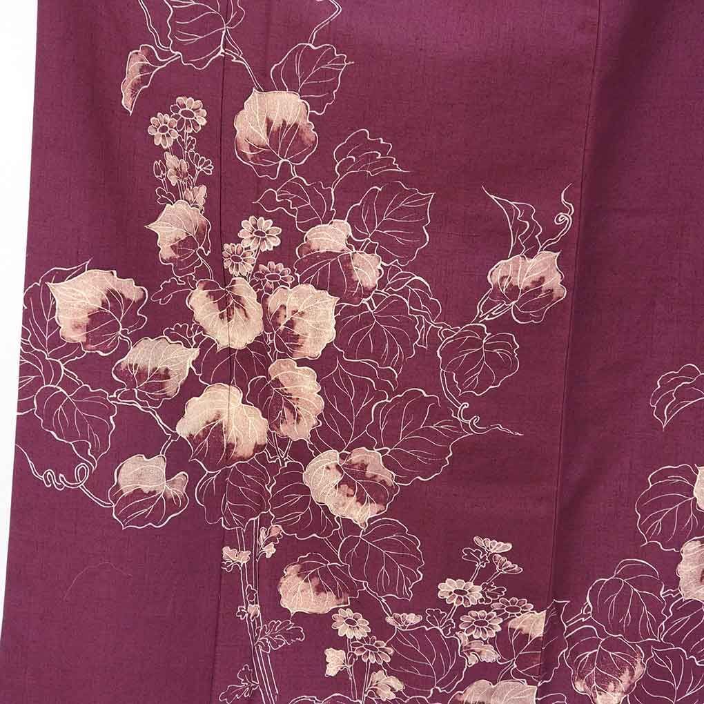 訪問着 身丈158 cm 裄63 前幅24 後幅28.5 袖丈45 袖幅32 レディース 袷 蔦柄 裄Mサイズ 秋冬春用 正絹 シルク パープル リメイク リユース リサイクル 呉服のきくや