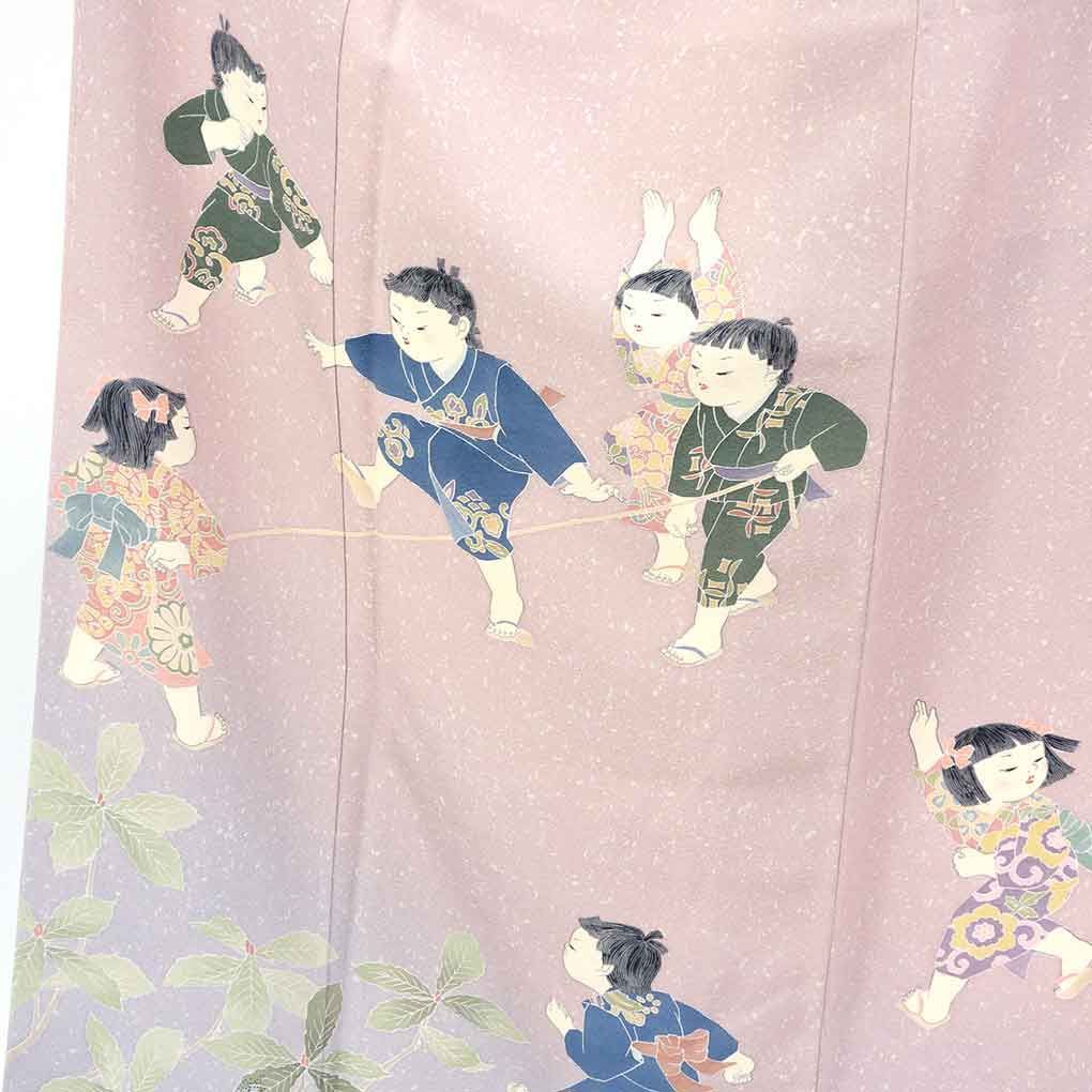 訪問着 身丈157 cm 裄63 前幅25 後幅30 袖丈49 袖幅32 レディース 袷 童 裄Mサイズ 秋冬春用 正絹 シルク ピンク 関口遼一 リメイク リユース リサイクル 呉服のきくや