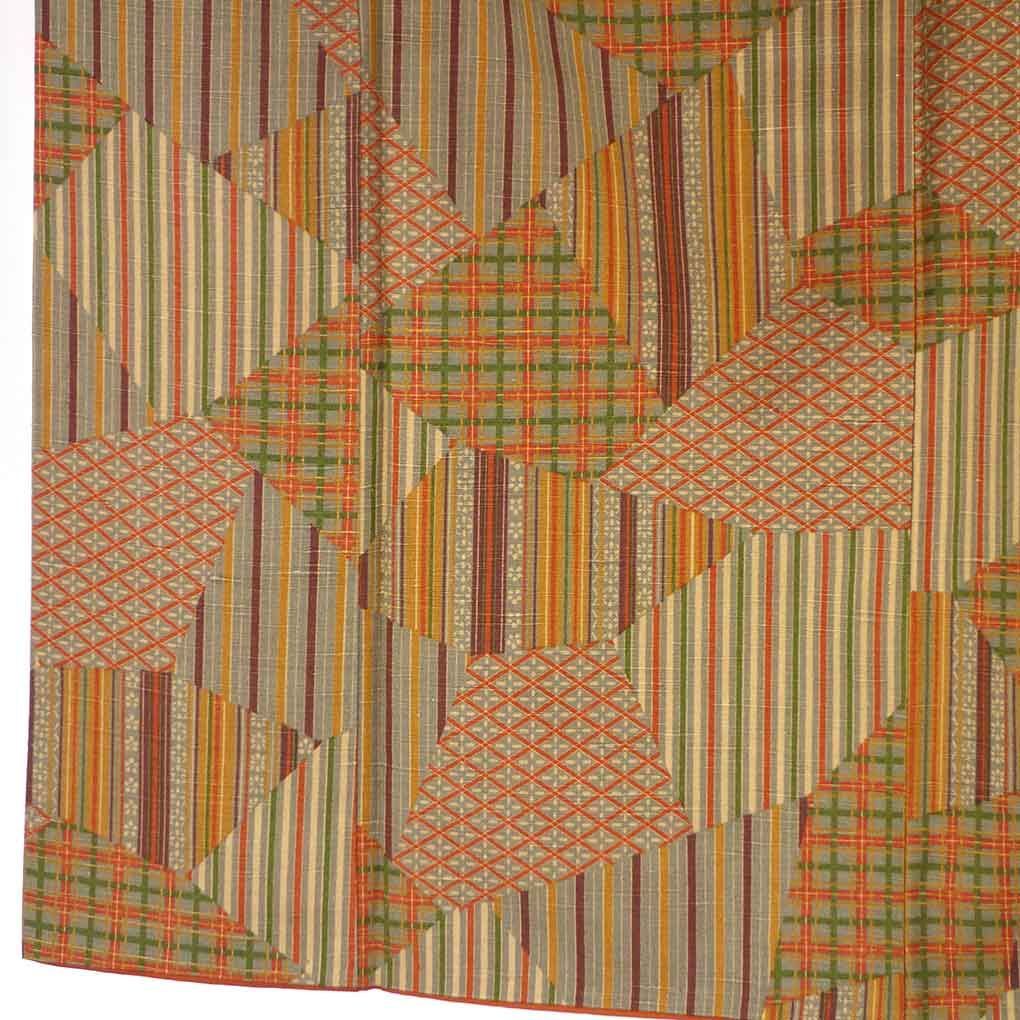 小紋 身丈155 cm 裄65 前幅24 後幅29 袖丈45 袖幅33 レディース 袷 連続模様 裄Mサイズ 秋冬春用 正絹 シルク ブラウン リメイク リユース リサイクル 呉服のきくや