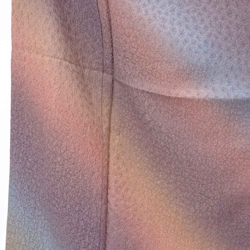 小紋 身丈158 cm 裄65 前幅24 後幅30 袖丈47 袖幅33 レディース 袷 ぼかし 裄Mサイズ 秋冬春用 正絹 シルク パープル リメイク リユース リサイクル 呉服のきくや