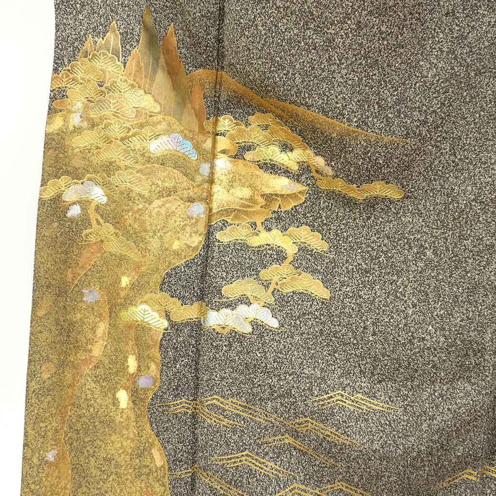 訪問着 身丈159 cm 裄63 前幅24.5 後幅30 袖丈44 袖幅32 レディース 袷 金彩 裄Mサイズ 秋冬春用 正絹 シルク グレー 堀省平 リメイク リユース リサイクル 呉服のきくや