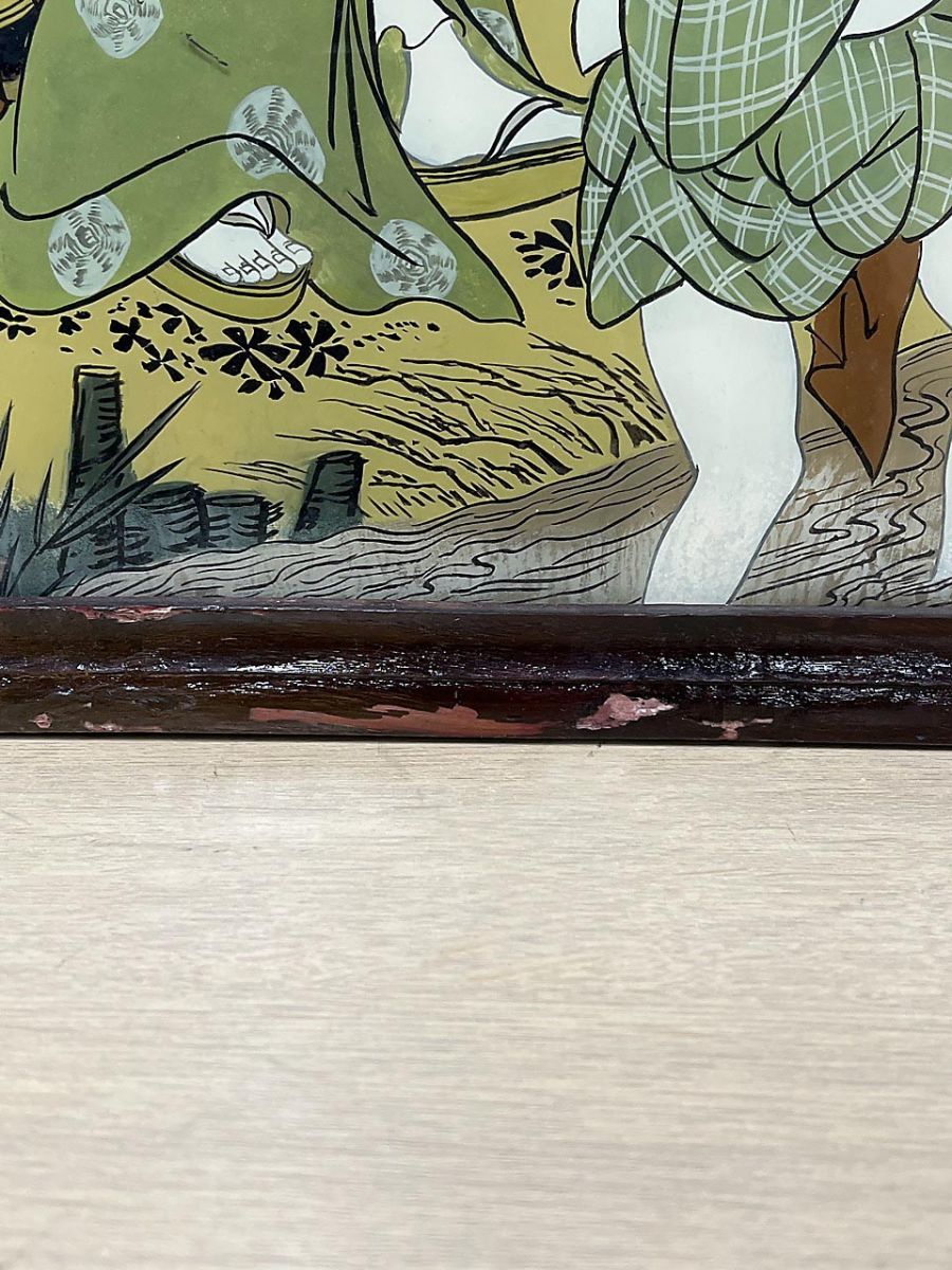 ガラス絵　美人画 現状品】 美人画 浮世絵 ガラス絵 蛍狩り ※詳細不明 ☆ - メルカリ