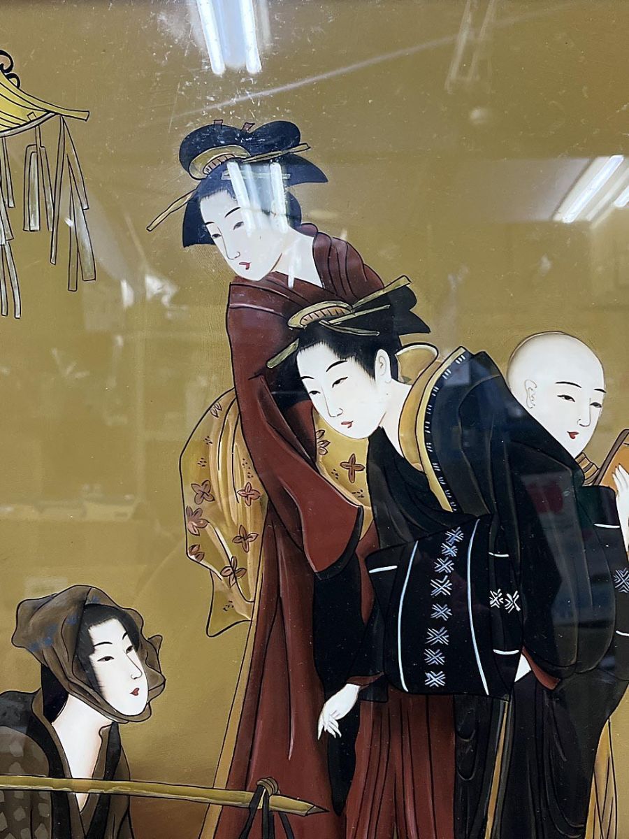 ガラス絵　美人画 ガラス絵 硝子絵 浮世絵 錦絵 美人大首絵 葛飾北斎 喜多川歌麿 - メルカリ