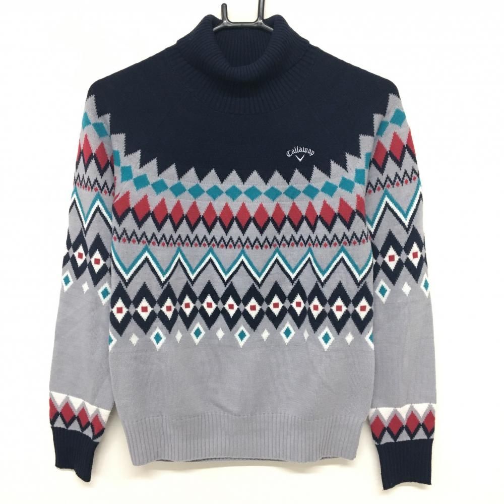 Callaway ハイネックセーター キャロウェイ ハイネックセーター グレー×ネイビー ノルディック柄