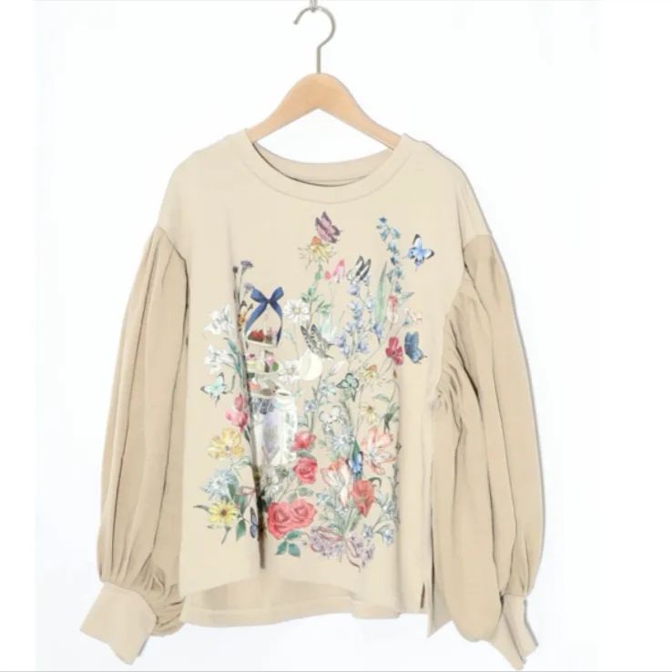  iS ScoLar アフタヌーンティーパーティー柄プルオーバー トレーナー スウェット トップス