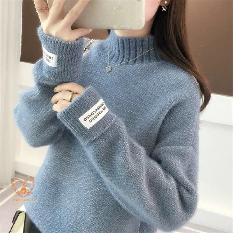ニット セーター レディース プチハイネック モコモコ ゆったり 長袖 ドルマンスリーブ 無地 厚手 コーデ コンフォート 通勤 エレガント 秋