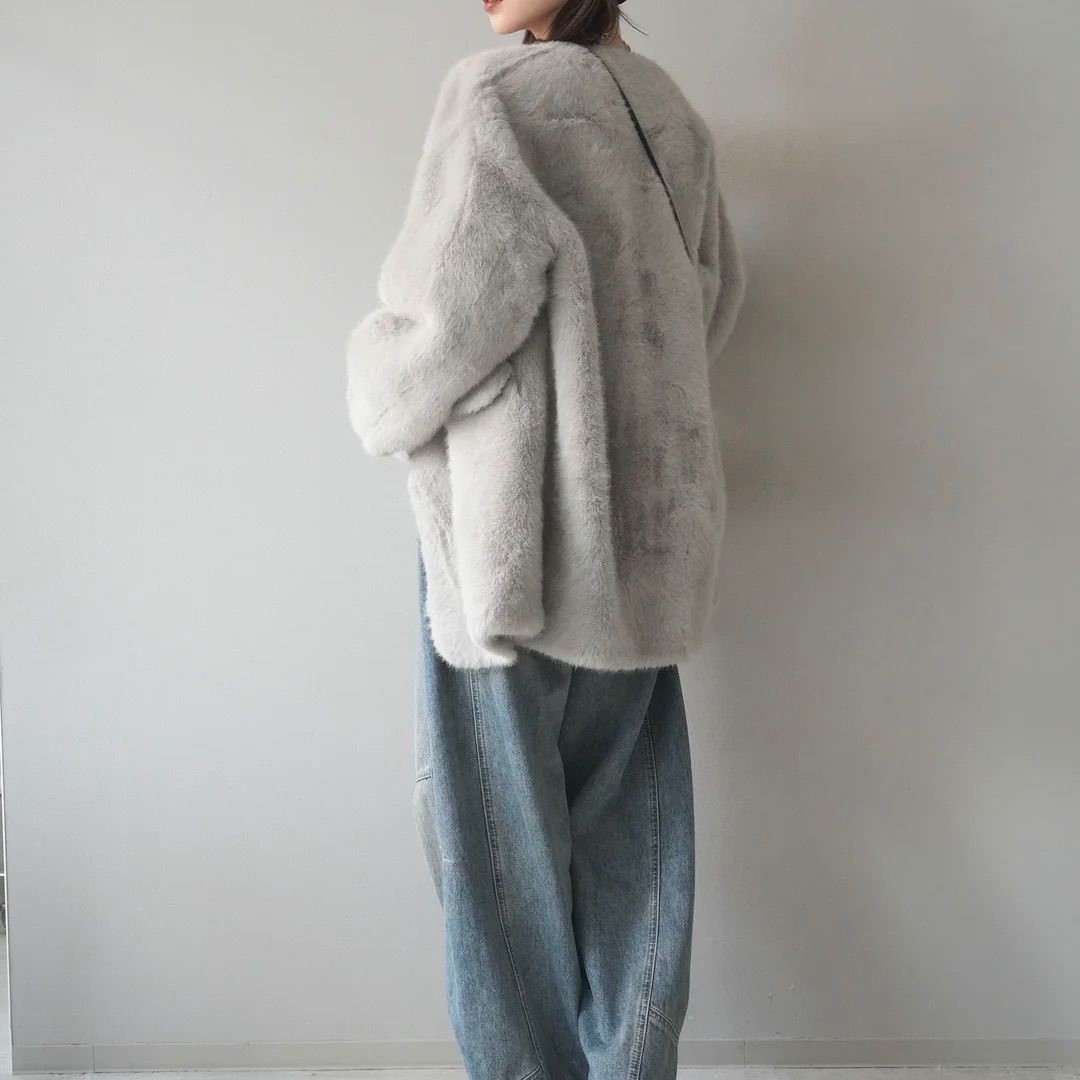 バッグ付エコファーノーカラーコート　グレー　lumier 予約]バッグ付エコファーノーカラーコート/gray – Lumier